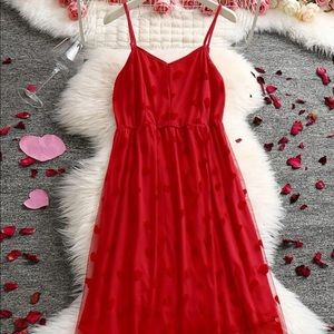 SHEIN Plus Size Allover Heart Print Mesh Cami Dress